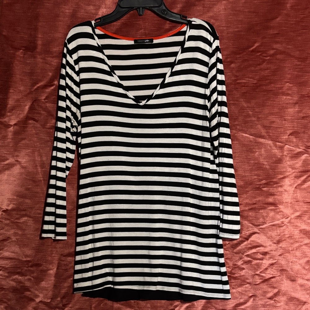 Papermoon Black and White Striped Long Sleeve Top